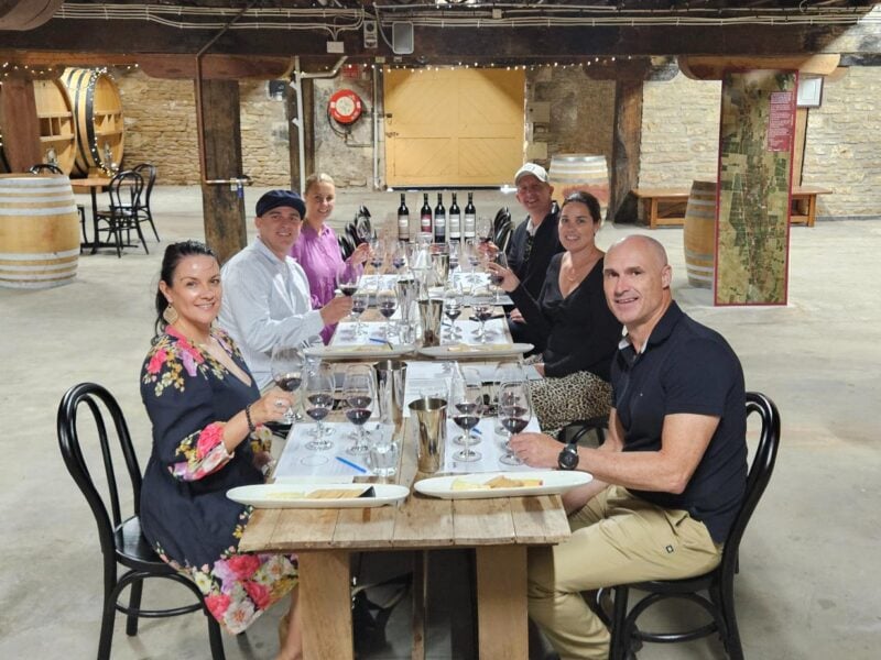 A group tasting wine in the Wynns Coonawarra cellar
