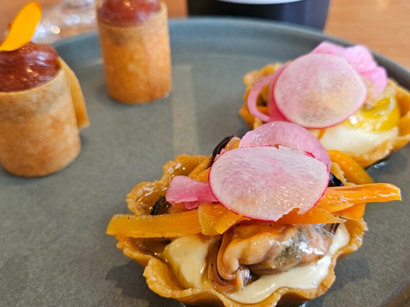 Coonawarra Experiences seasonal Ottelia tasting plates with shellfish, pickled radish and pastry
