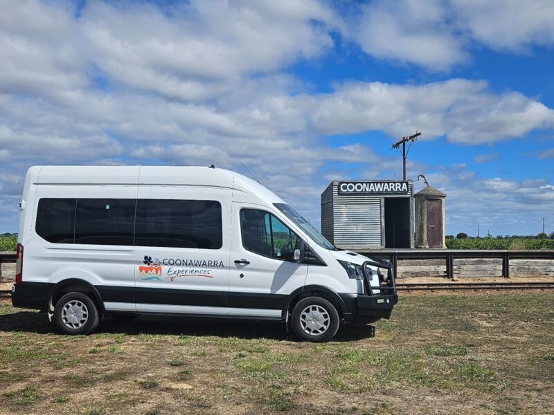 Ford Transit private wine tour vehicle at Coonawarra railway siding