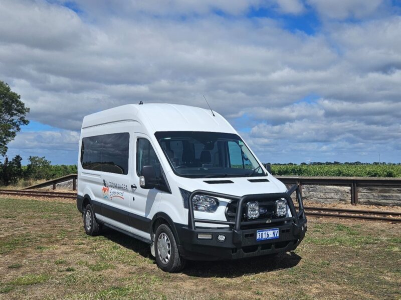 Ford Transit private wine tour vehicle at the historic Coonawarra Railway Siding