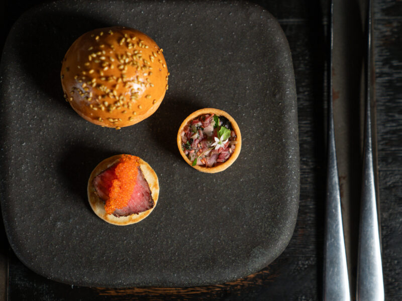 Wagyu-inspired canapés served during the Chef's Table experience.