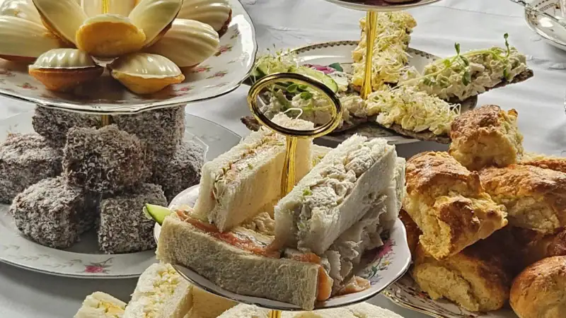 Finger sandwiches on a tiered stand at the Yallum Park high tea