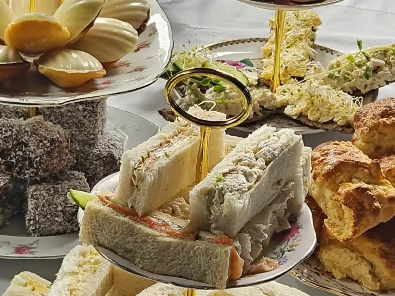 Finger sandwiches on a tiered stand at the Yallum Park high tea